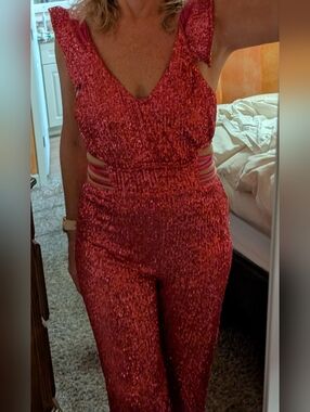 Pink Sequin Cutout Proffional Dannce Costume Jumpsuit